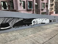 03D Alex Senna - elongated mural of man and dog - detail 3 street art Hong Kong